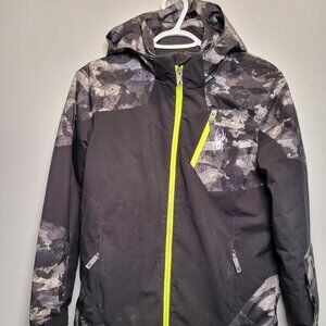 Spyder Kids Ski Jacket – Size 14, Black & Grey Camo with Neon Yellow Details